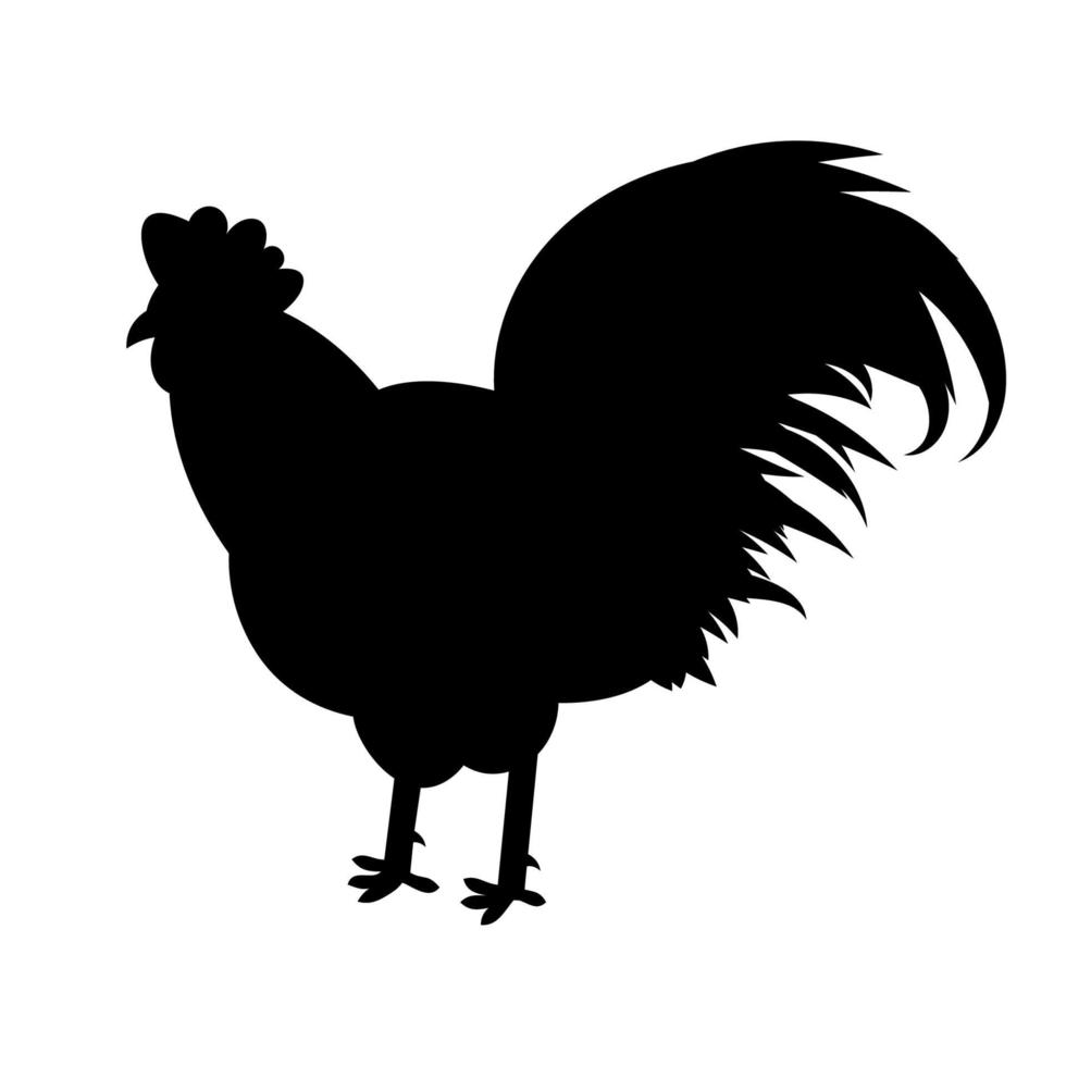 dessin à la main de symbole de coq ou de coq en noir. silhouette noire. coq sur fond blanc. vecteur