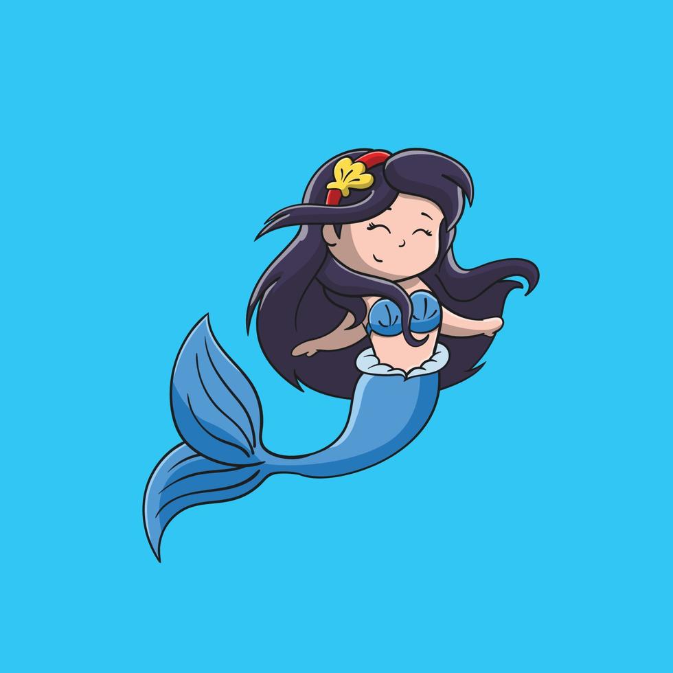 petite sirène avec un sourire mignon, plongée sous l'eau vector icon illustration