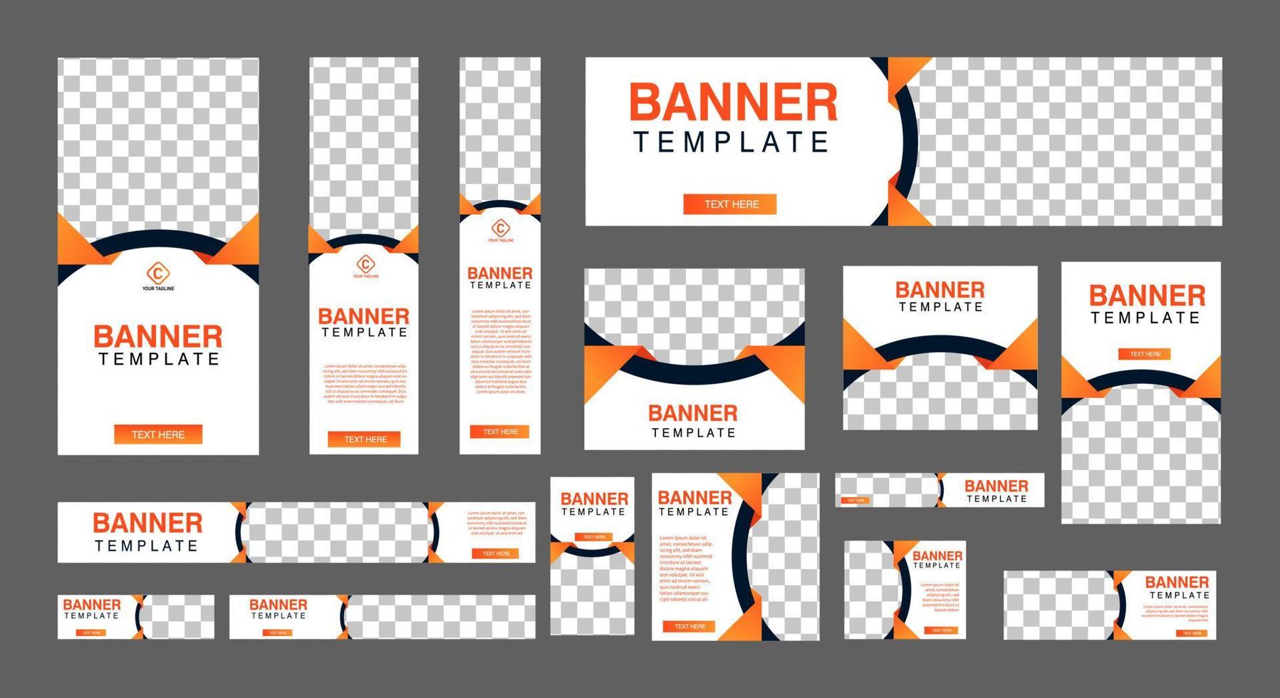 ensemble de bannières Web créatives de taille standard avec une place pour les photos. bannière publicitaire commerciale. modèle vertical, horizontal et carré. illustration vectorielle eps 10 vecteur