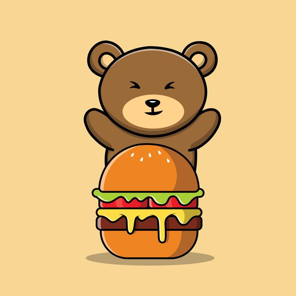 ours mignon avec illustration de hamburger vecteur