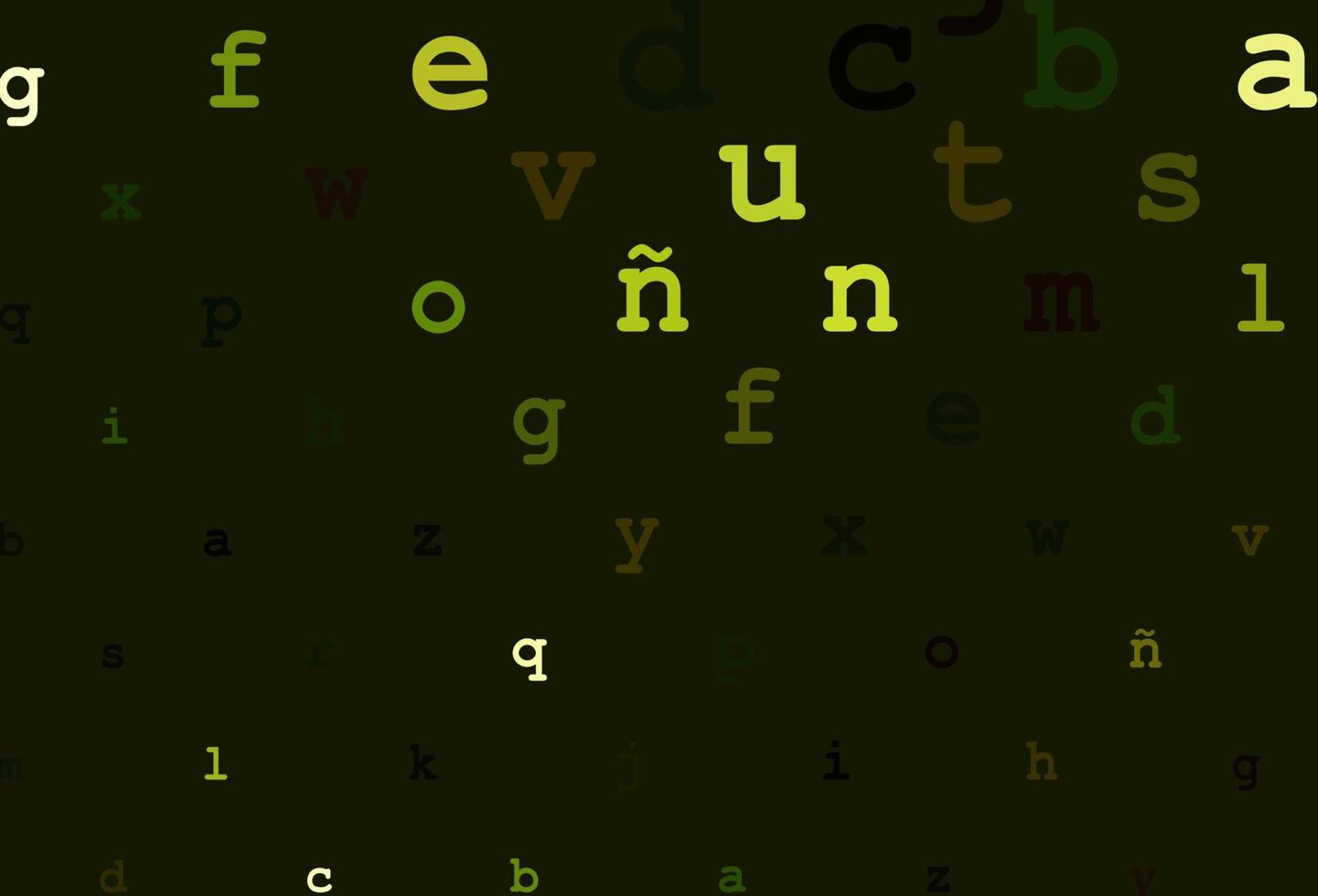 texture vectorielle vert foncé et jaune avec des caractères abc. vecteur