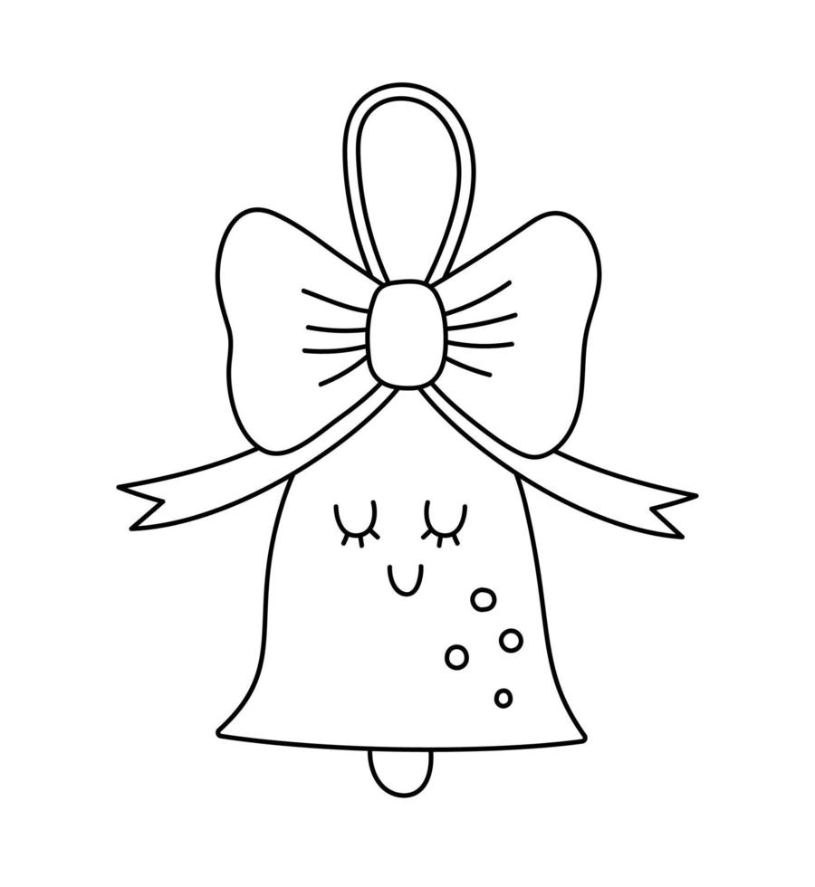 icône de cloche de vecteur noir et blanc. retour à l'école clipart éducatif. illustration de contour mignon. concept d'apprentissage, d'éducation ou d'art linéaire de noël