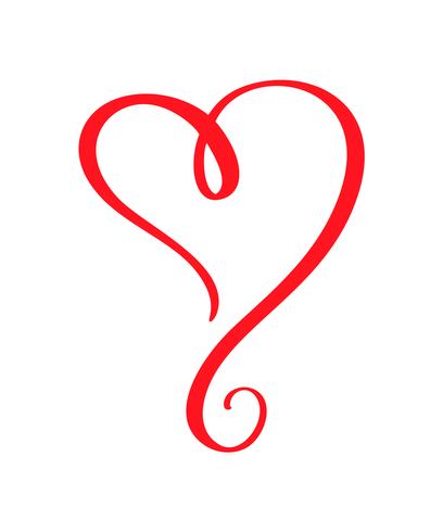 Coeur calligraphique dessiné à la main vecteur rouge Saint Valentin. Élément de conception de vacances valentine. Icon love decor pour le Web, le mariage et l&#39;impression. Illustration de lettrage de calligraphie isolée