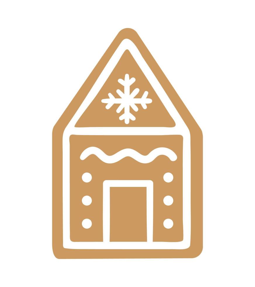 maison de pain d'épice décorée de vecteur isolé sur fond blanc. illustration drôle mignonne de la pâtisserie du nouvel an. icône de dessert de noël traditionnel