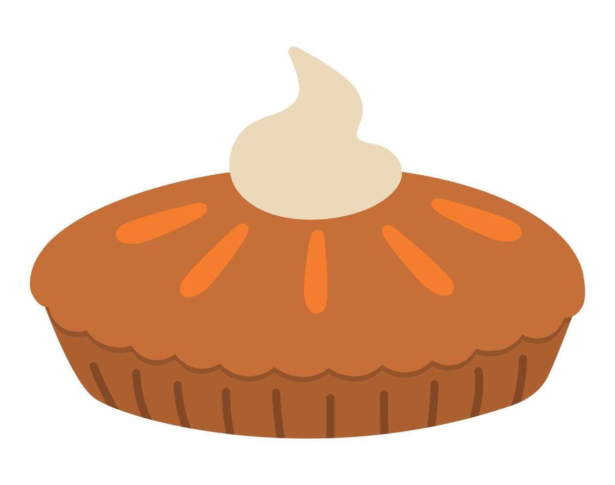 vecteur traditionnel thanksgiving tarte à la citrouille vue latérale. dessert d'automne isolé sur fond blanc. illustration drôle mignonne de repas de vacances d'automne avec de la crème
