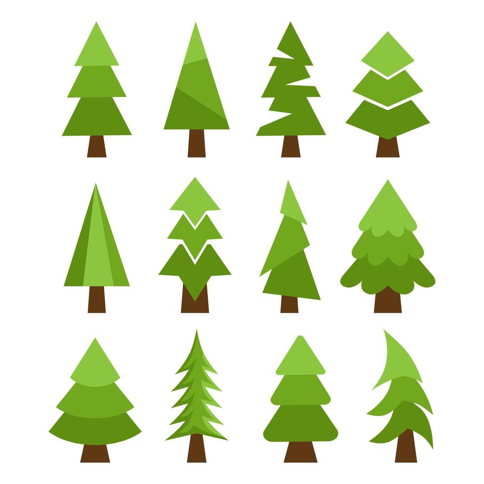 12 pièces abstraites arbres de Noël vert sur fond blanc - vector