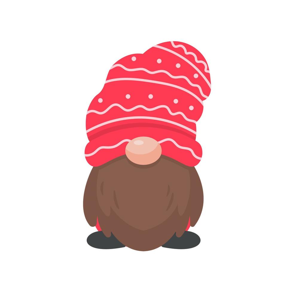 gnome de noël. un petit gnome coiffé d'un bonnet de laine rouge. fêter noël vecteur