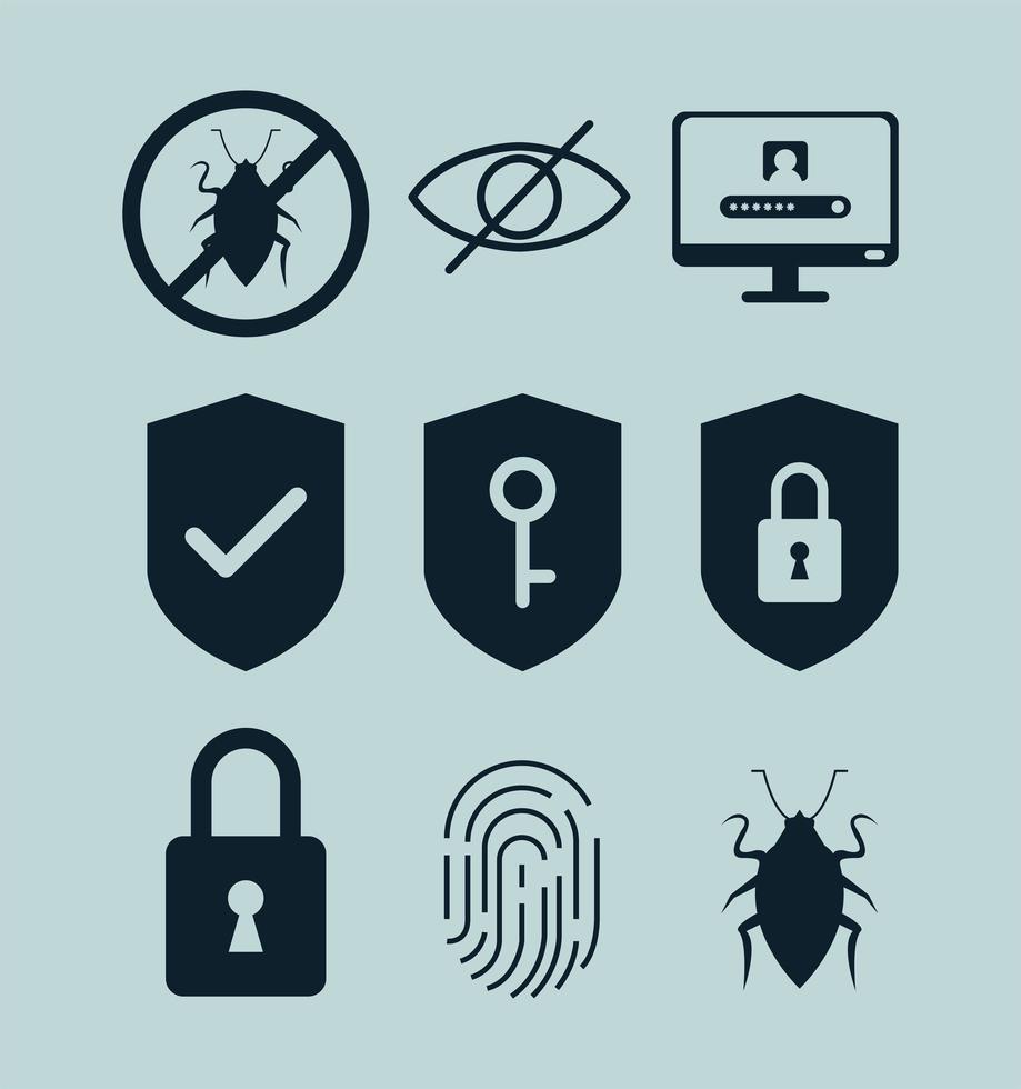 neuf icônes de cybersécurité vecteur