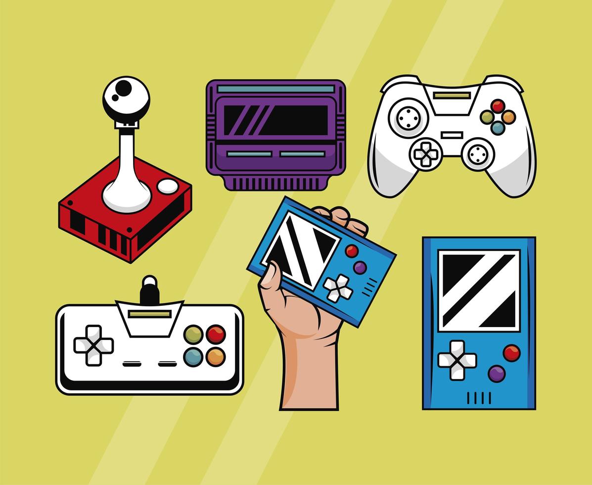 six icônes de jeux vidéo vecteur