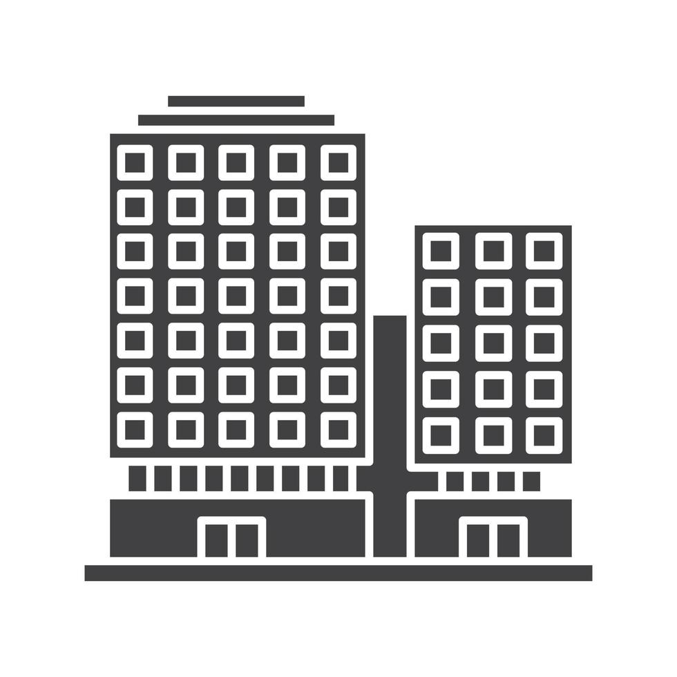 icône de glyphe d'immeuble de bureaux. symbole de silhouette. centre d'affaires. espace négatif. illustration vectorielle isolée vecteur