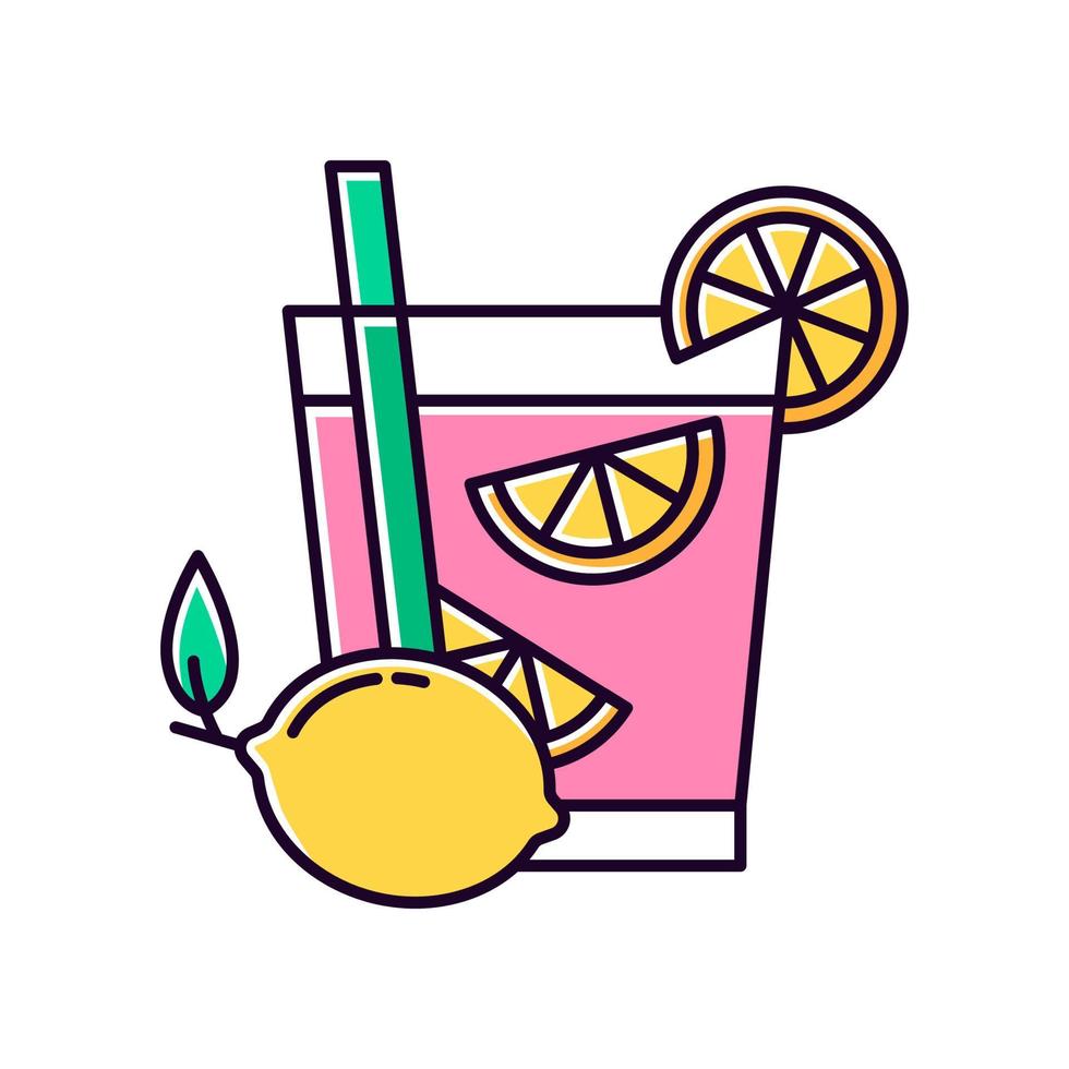 icône de couleur rvb rose caipirinha. cocktail brésilien. boisson alcoolisée au citron. boisson traditionnelle. cocktail toute la journée. potation nationale. illustration vectorielle isolée vecteur