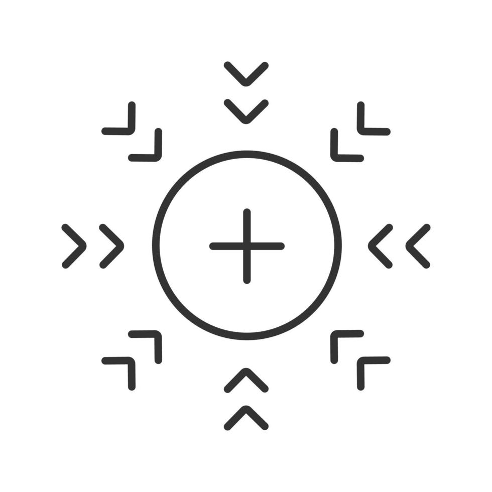 icône linéaire de symbole d'attraction. illustration de la ligne mince. électron chargé positivement. symbole de contour. dessin de contour isolé de vecteur