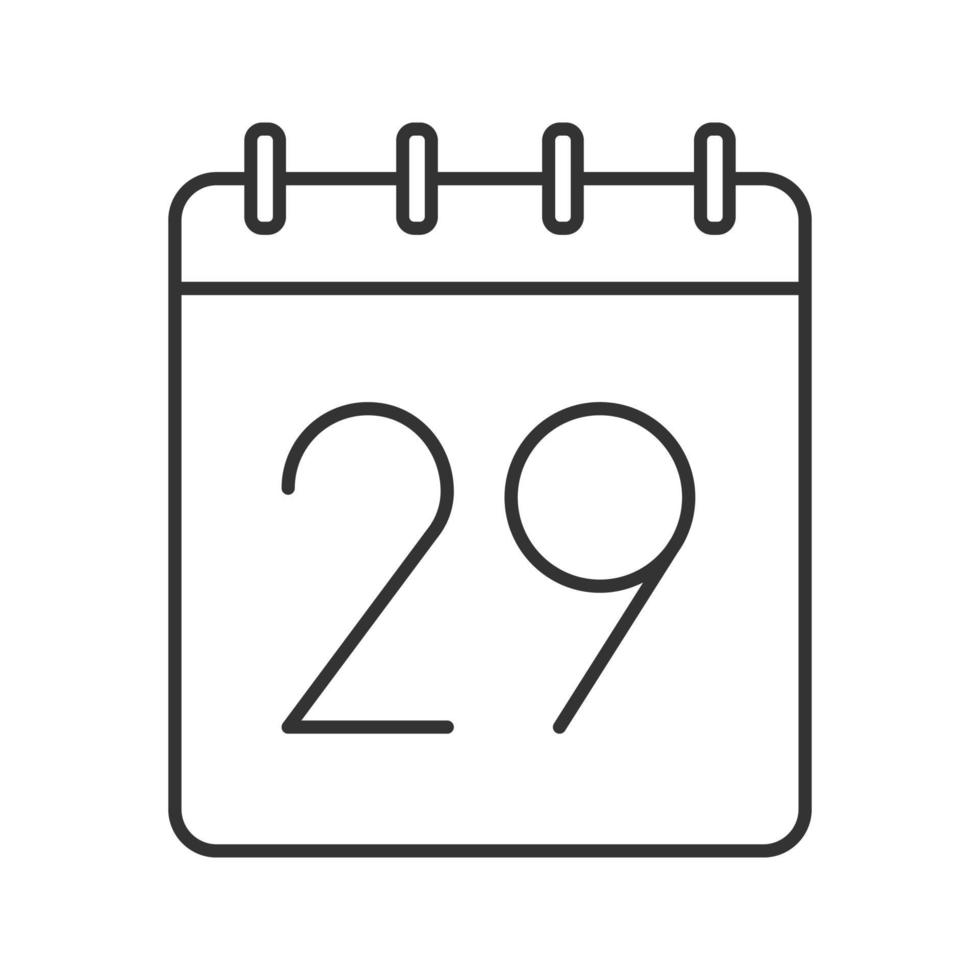 icône linéaire vingt neuvième jour du mois. calendrier mural avec signe 29. illustration de la ligne mince. symbole de contour de date. dessin de contour isolé de vecteur