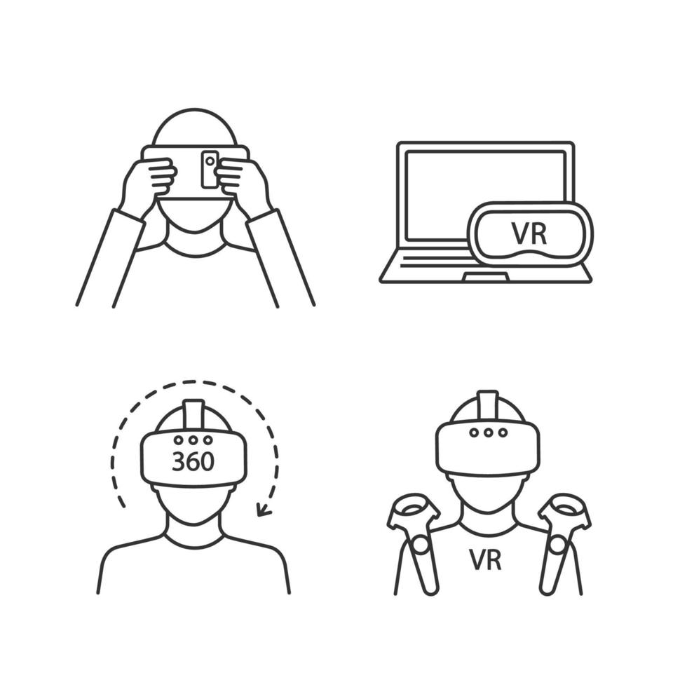 jeu d'icônes linéaire de réalité virtuelle vecteur