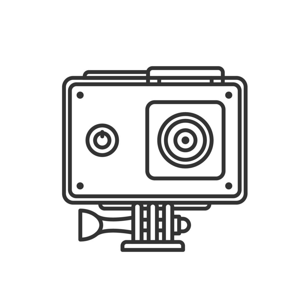 caméra d'action dans l'icône linéaire du boîtier de protection. illustration de la ligne mince. symbole de contour. dessin de contour isolé de vecteur