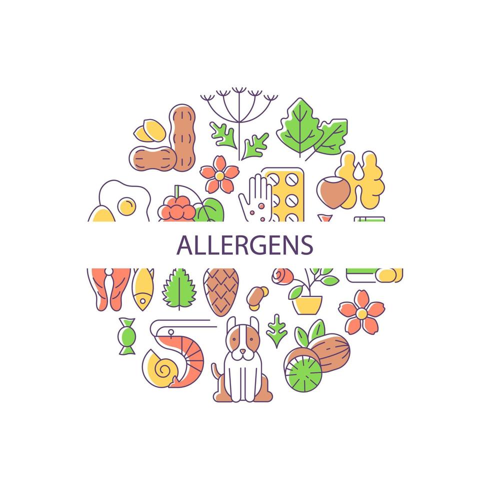 mise en page du concept de couleur abstraite d'allergènes avec titre vecteur