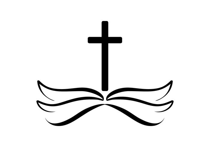 Illustration vectorielle du logo chrétien. Emblème avec Croix et Sainte Bible. Communauté religieuse. Élément de design pour affiche, logo, badge, signe vecteur