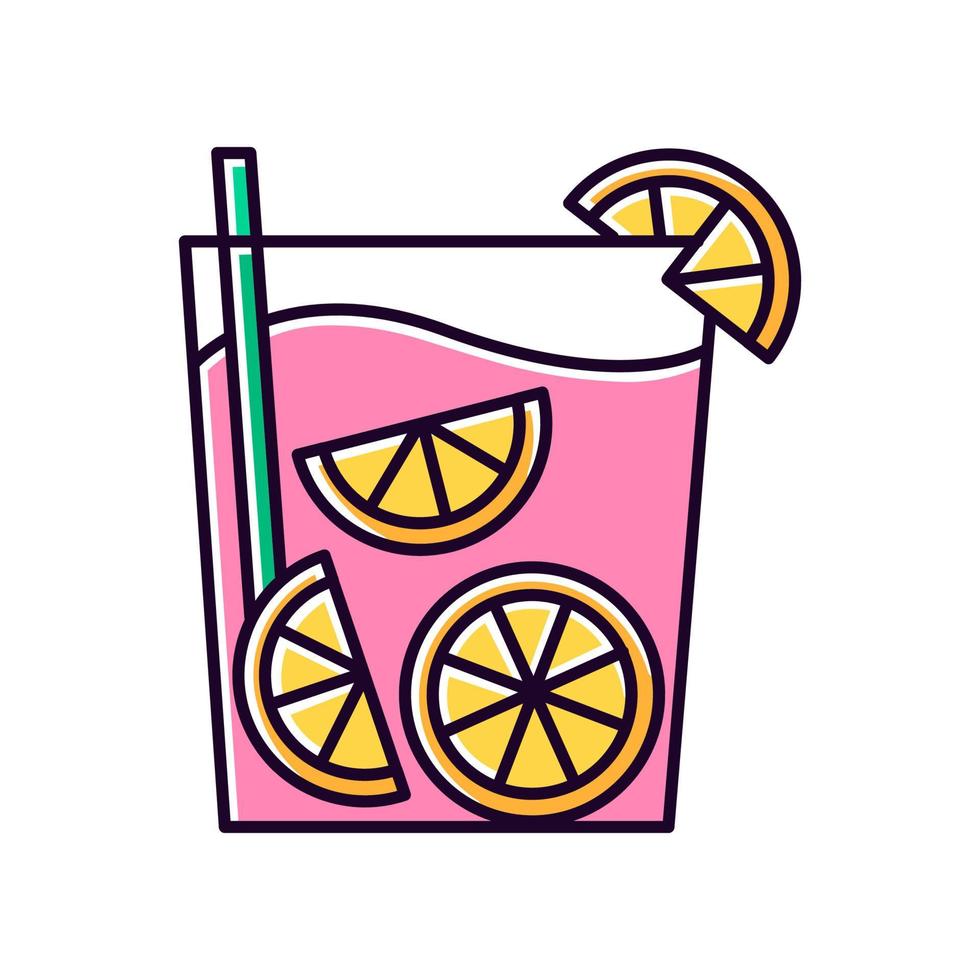 icône de couleur rvb rose caipirinha. cocktail brésilien. boisson alcoolisée au citron vert. boisson traditionnelle. cocktail toute la journée. potation nationale. illustration vectorielle isolée vecteur