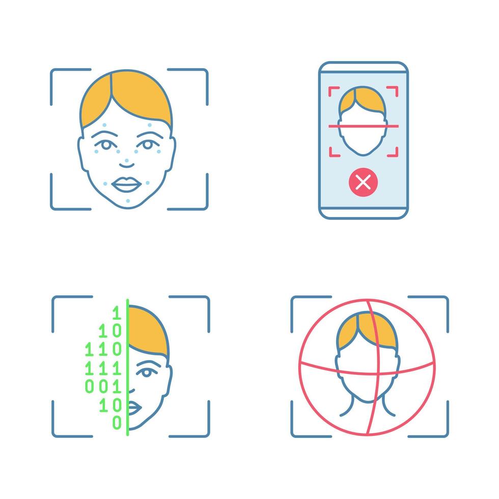 ensemble d'icônes de couleur de reconnaissance faciale vecteur
