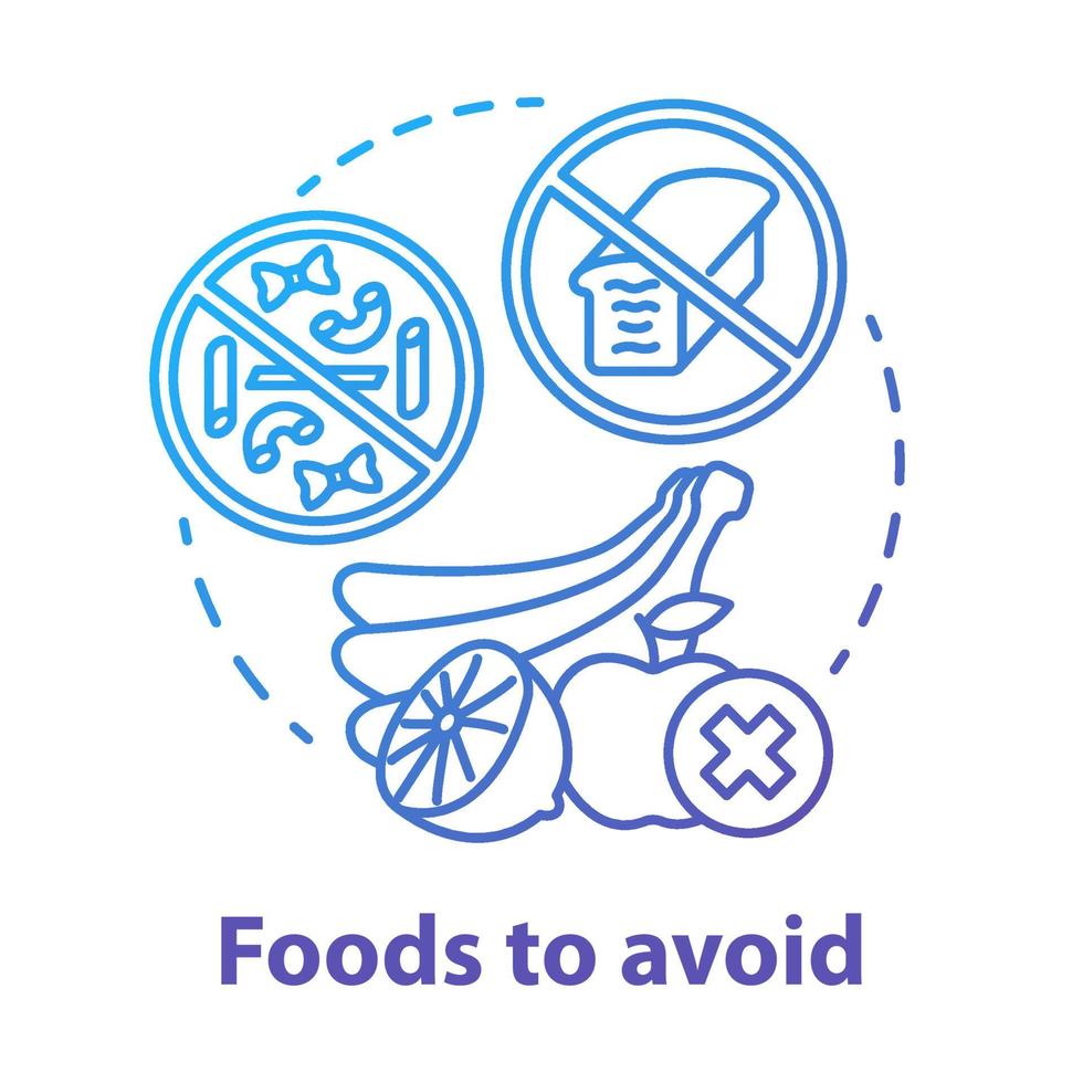 aliments pour éviter l'icône de concept de dégradé bleu. illustration de ligne mince d'idée de régime céto. nourriture cétogène. repas interdit. alimentation saine. santé, mode de vie. dessin de contour isolé de vecteur