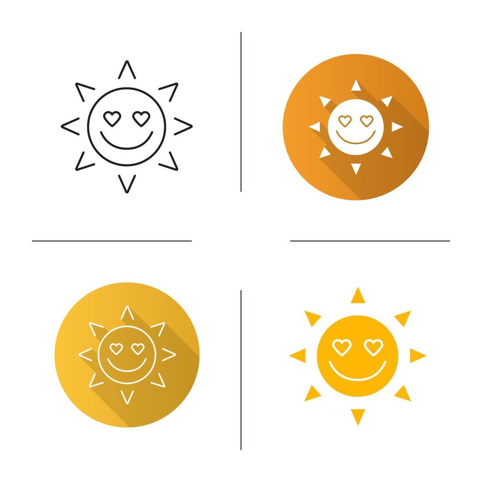 dans l'icône de sourire de soleil d'amour. design plat, styles de couleurs linéaires et glyphes. bonne humeur romantique. illustrations vectorielles isolées vecteur