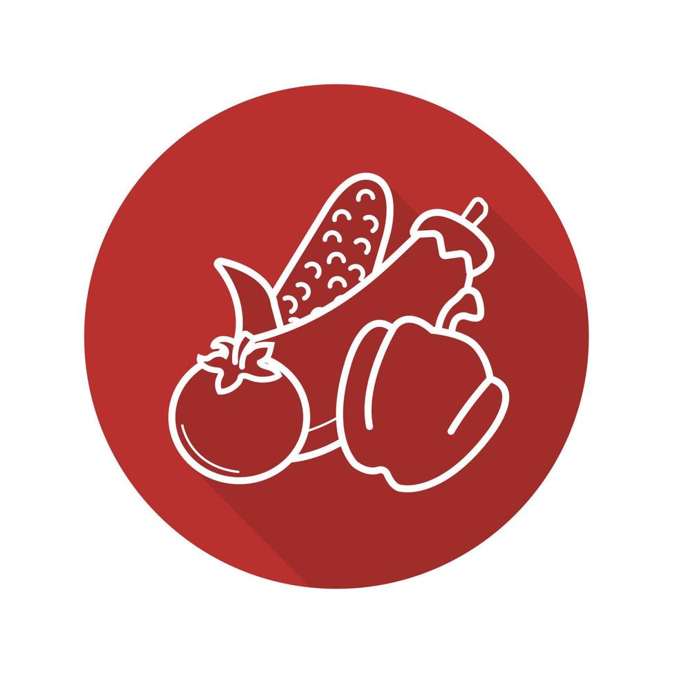 icône plate linéaire grandissime de légumes. rayon légumes de l'épicerie. maïs, tomate, paprika, aubergine. symbole de ligne de vecteur