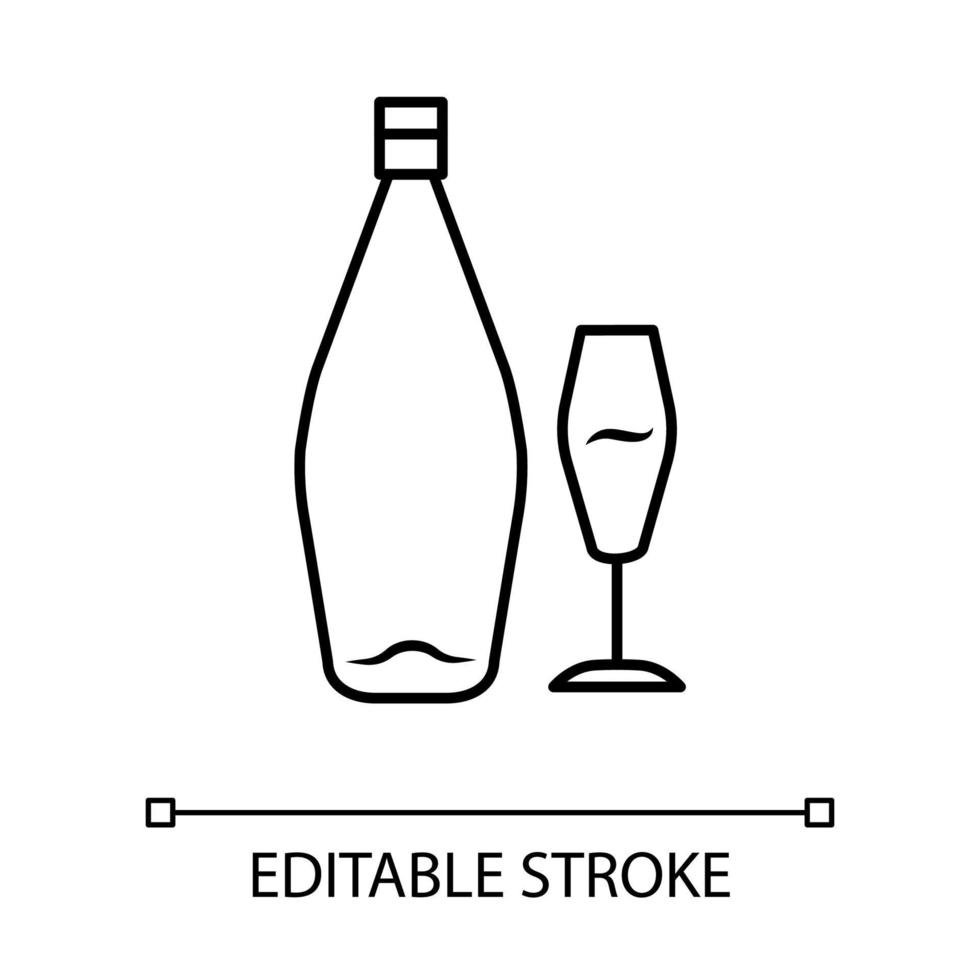 icône linéaire de vin. bar à alcool. bouteille, verre à vin. boisson alcoolisée. verrerie pour vin de dessert standard. illustration de la ligne mince. symbole de contour. dessin de contour isolé de vecteur. trait modifiable vecteur