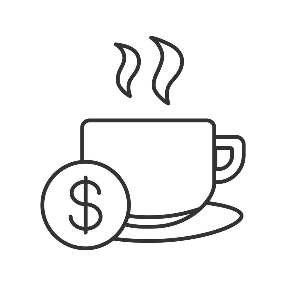 acheter une tasse d'icône linéaire de thé. illustration de la ligne mince. tasse fumante chaude avec signe dollar. symbole de contour. dessin de contour isolé de vecteur