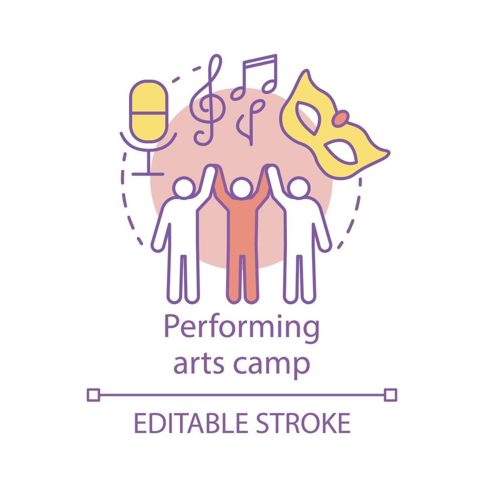 icône de concept de camp d'arts du spectacle. communauté de personnalités artistiques et créatives, illustration de ligne mince d'idée de club. amateurs de théâtre, de cinéma. dessin de contour isolé de vecteur. trait modifiable vecteur