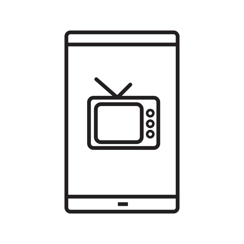 icône linéaire de l'application de télévision pour smartphone. illustration de la ligne mince. téléphone intelligent avec symbole de contour de téléviseur. dessin de contour isolé de vecteur