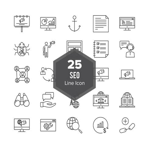 Ligne d&#39;optimisation de moteur de recherche SEO 25 Icon Set vecteur