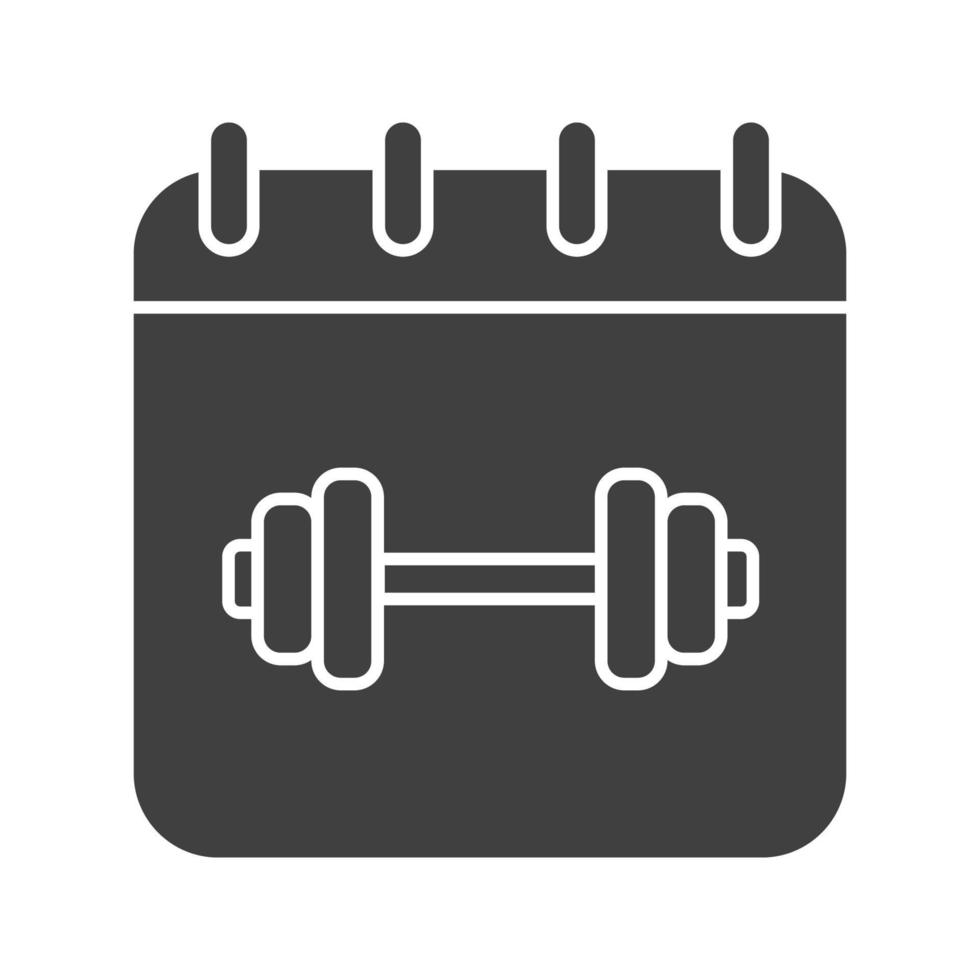 icône de glyphe de calendrier d'entraînement de gym. symbole de silhouette. page de calendrier avec haltères de gym. espace négatif. illustration vectorielle isolée vecteur