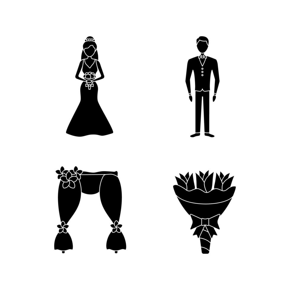ensemble d'icônes de glyphe de planification de mariage vecteur