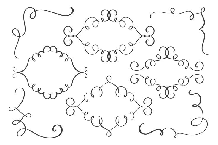 Définir le cadre, coin dessinés à la main s&#39;épanouir éléments de calligraphie. Illustration vectorielle sur fond blanc vecteur