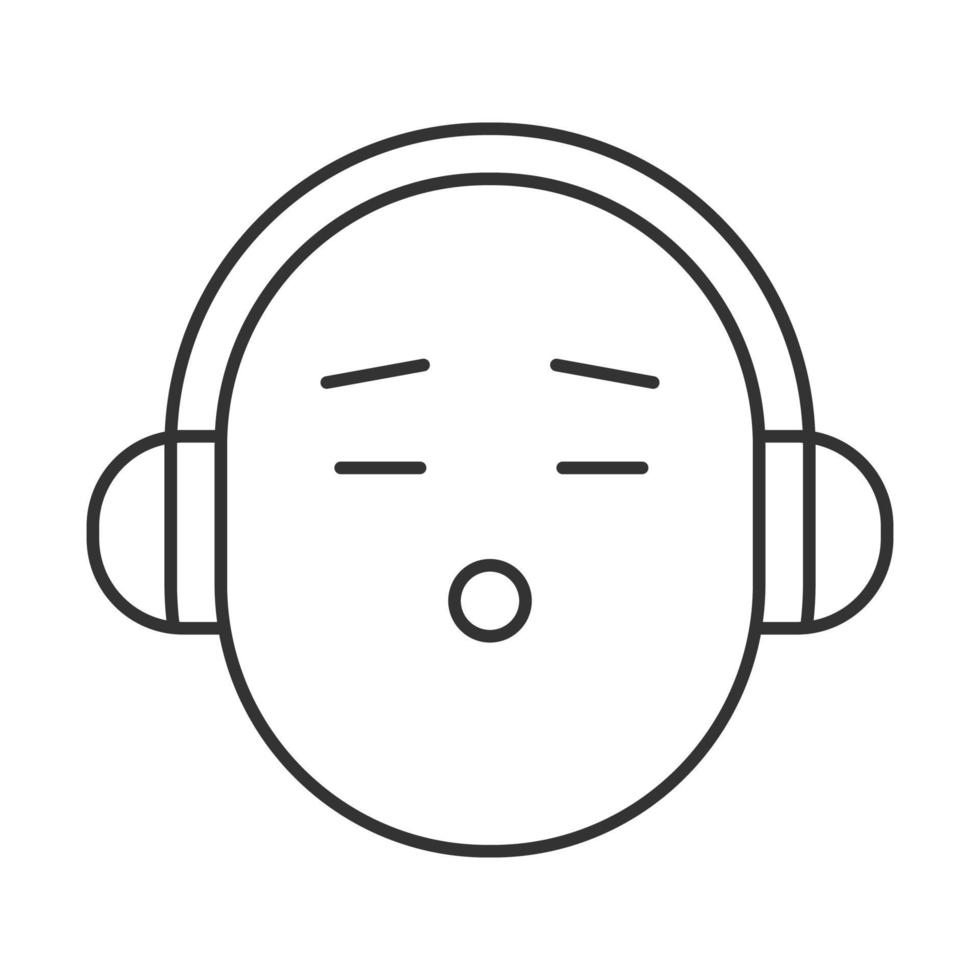 sourire avec une icône linéaire de casque. illustration de la ligne mince. écouter de la musique smiley. symbole de contour. dessin de contour isolé de vecteur