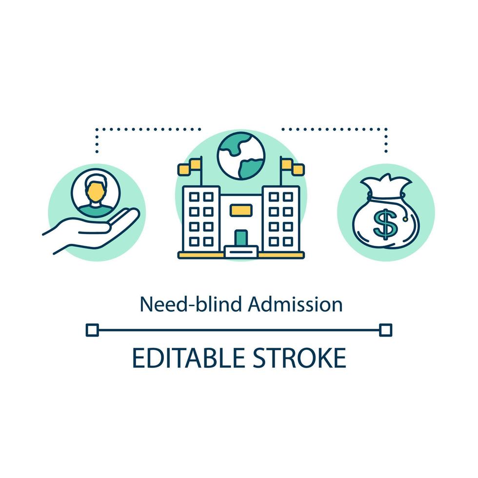 besoin d'icône de concept d'admission aveugle. scolarité universitaire. bourses pour les étudiants talentueux. travailler dans une illustration de fine ligne d'idée de société internationale. dessin de contour isolé de vecteur. trait modifiable vecteur