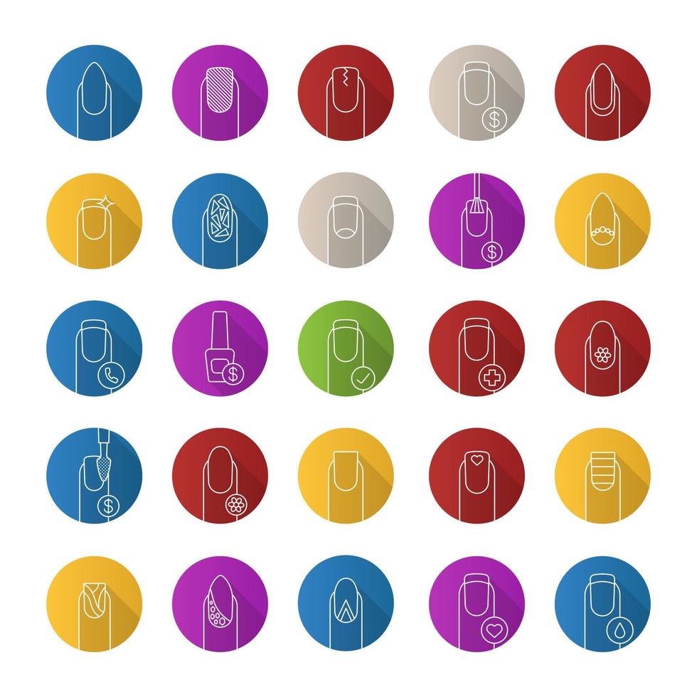 manucure plat linéaire grandissime icônes définies. variété de types de manucure. illustration de contour de vecteur