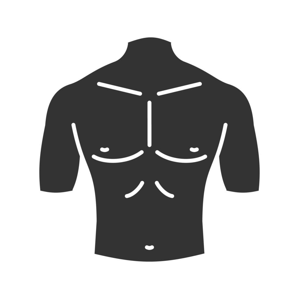 icône de glyphe de poitrine masculine musclée. symbole de silhouette. espace négatif. illustration vectorielle isolée vecteur