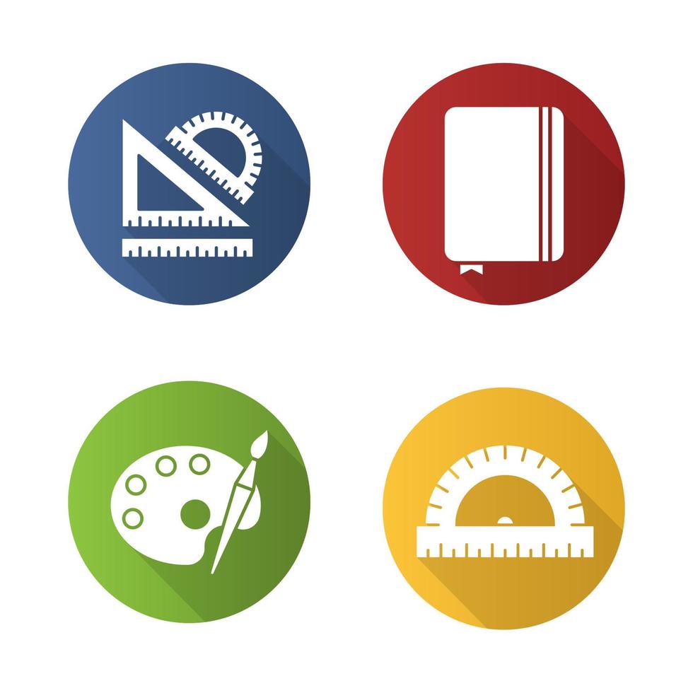 ensemble d'icônes de glyphe grandissime design plat scolaire. articles de papeterie. règles d'école, carnet de notes, palette avec pinceau. illustration vectorielle vecteur
