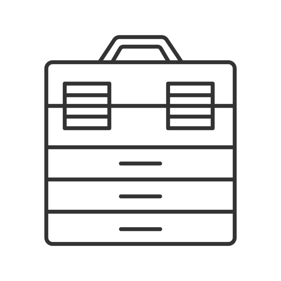 icône linéaire de boîte de matériel de pêche. illustration de la ligne mince. boîte à outils. symbole de contour. dessin de contour isolé de vecteur