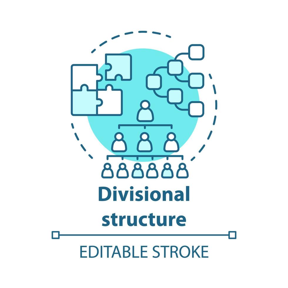 icône de concept de structure d'entreprise divisionnaire. illustration de la ligne mince de l'idée de la hiérarchie de l'organisation. leadership et travail d'équipe. direction de l'entreprise. dessin de contour isolé de vecteur. trait modifiable vecteur