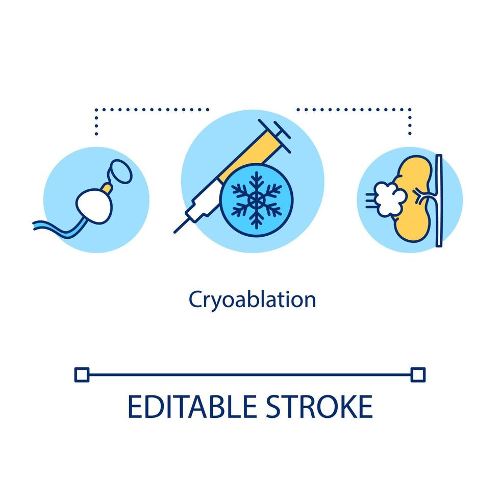 icône de concept de cryoablation. illustration de la ligne mince de l'idée de traitement du cancer. destruction des tissus par le froid extrême. thérapie ciblée. oncologie. dessin de couleur rvb contour isolé vectoriel. trait modifiable vecteur