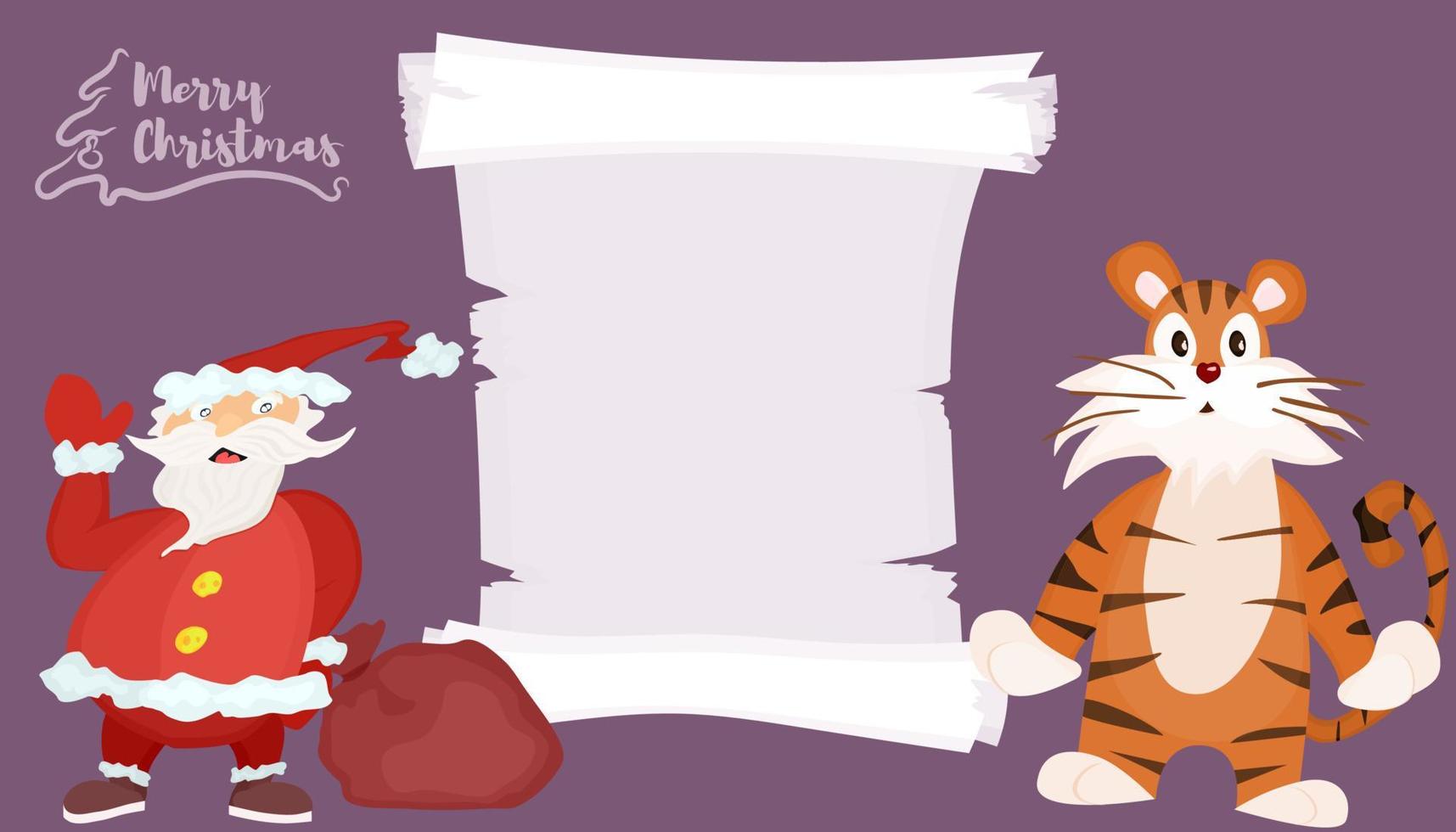 affiche de joyeux noël avec le vecteur du père Noël et du tigre