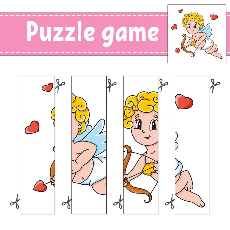 jeu de puzzle pour les enfants. pratique de la coupe. feuille de travail de développement de l'éducation. La Saint-Valentin. page d'activité. personnage de dessin animé. vecteur