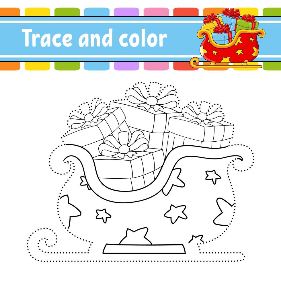 jeu de point à point. tracer une ligne. pour les enfants. fiche d'activité. livre de coloriage. avec réponse. personnage de dessin animé. illustration vectorielle. thème de Noël. vecteur