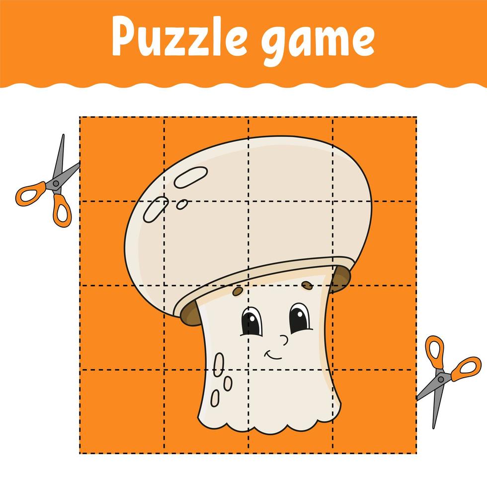 jeu de puzzle pour les enfants. feuille de travail de développement de l'éducation. jeu d'apprentissage pour les enfants. page d'activité en couleur. pour tout-petit. champignon champignon. illustration vectorielle isolée en style cartoon. vecteur