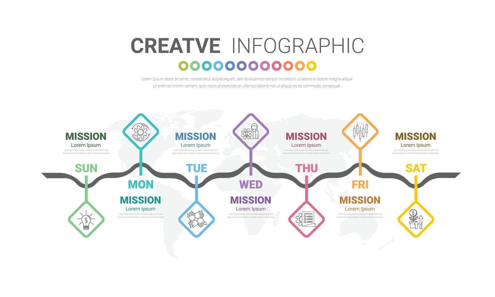 chronologie affaires pour sept jour, sept choix, infographie conception vecteur et présentation pouvez être utilisé pour flux de travail mise en page, processus diagramme, couler graphique.