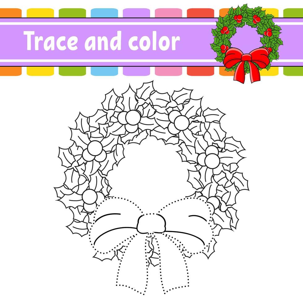 jeu de point à point. tracer une ligne. pour les enfants. fiche d'activité. livre de coloriage. avec réponse. personnage de dessin animé. illustration vectorielle. thème de Noël. vecteur