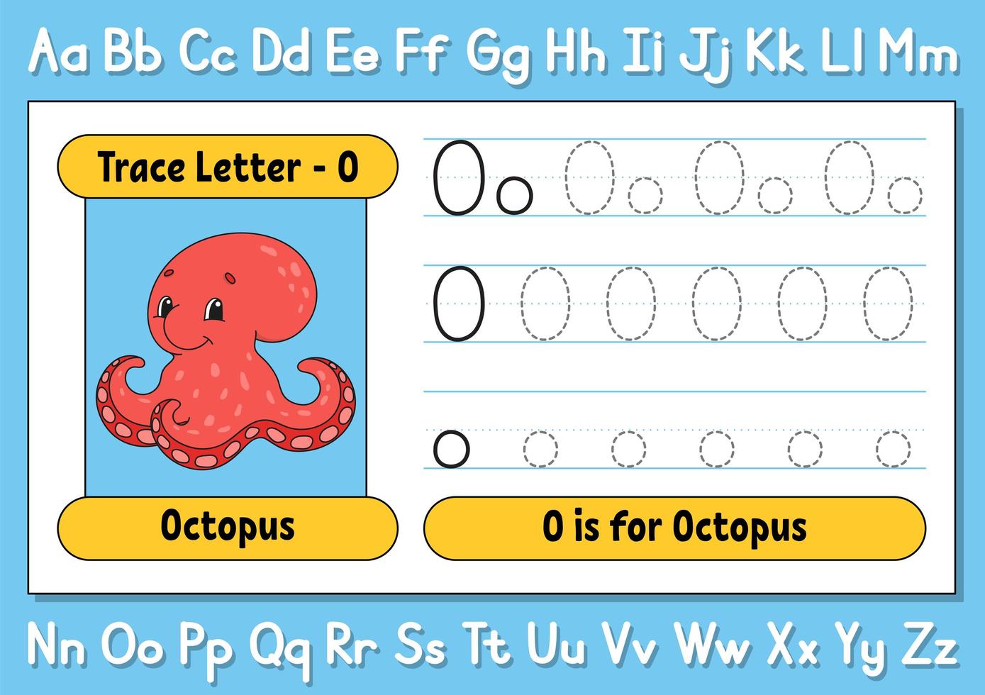 tracer des lettres. pratique de l'écriture. feuille de traçage pour les enfants. apprendre l'alphabet. personnage mignon. illustration vectorielle. style de bande dessinée. vecteur