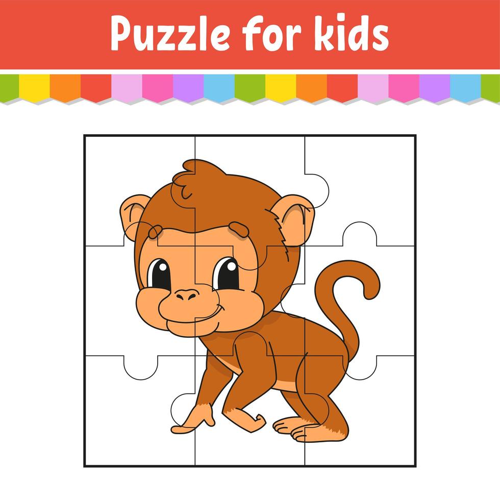 jeu de puzzle pour les enfants. singe brun. feuille de travail sur l'éducation. page d'activité en couleur. énigme pour le préscolaire. illustration vectorielle isolée. style de bande dessinée. vecteur